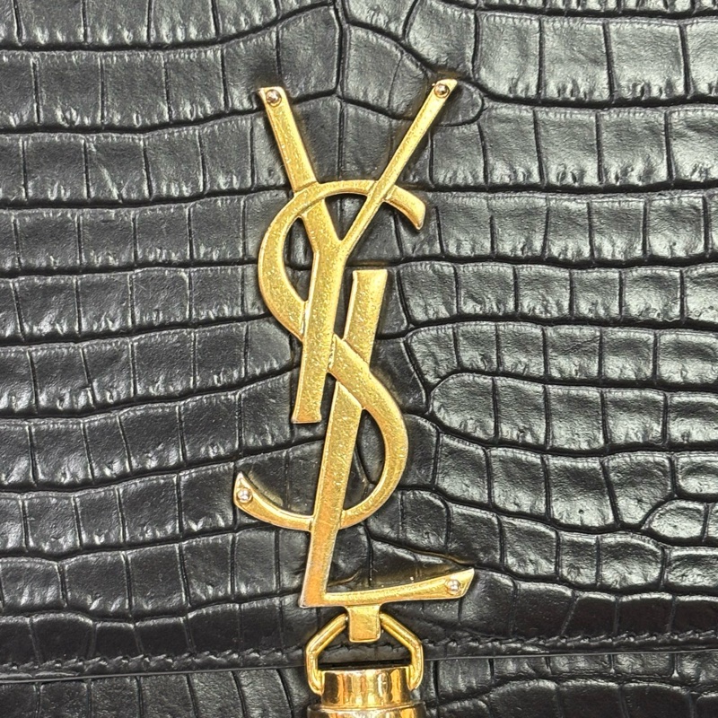 YSL聖羅蘭黑金鱷魚壓紋流蘇Kate中號單肩斜挎包-16