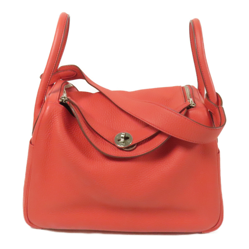 HERMES Clemence皮革Lindy 30銀扣手挽肩背兩用袋Red-0