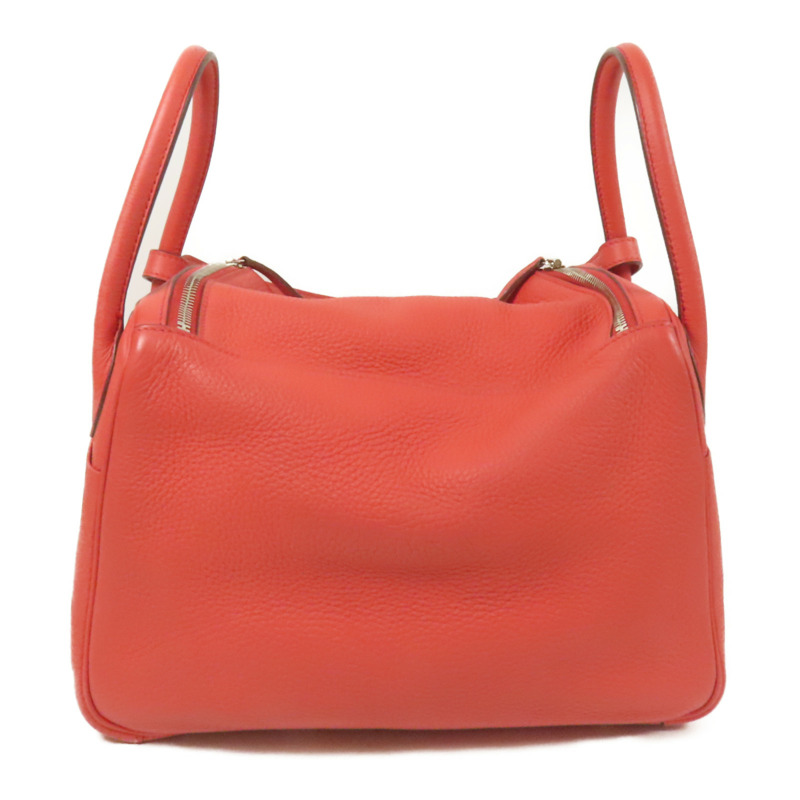 HERMES Clemence皮革Lindy 30銀扣手挽肩背兩用袋Red-1