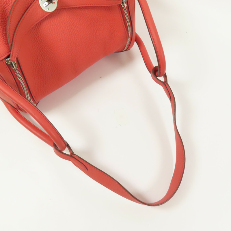 HERMES Clemence皮革Lindy 30銀扣手挽肩背兩用袋Red-5