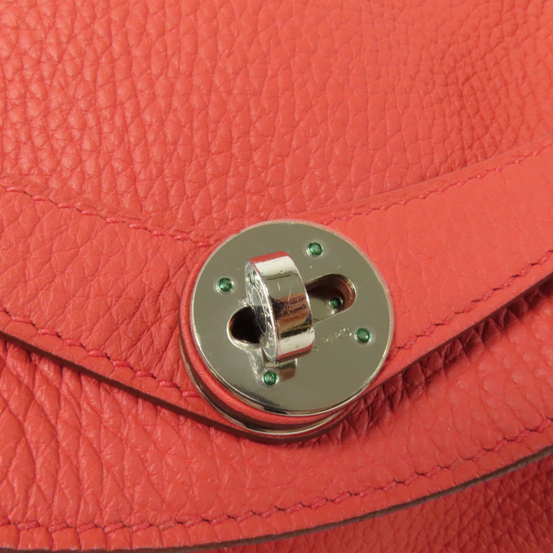 HERMES Clemence皮革Lindy 30銀扣手挽肩背兩用袋Red-6
