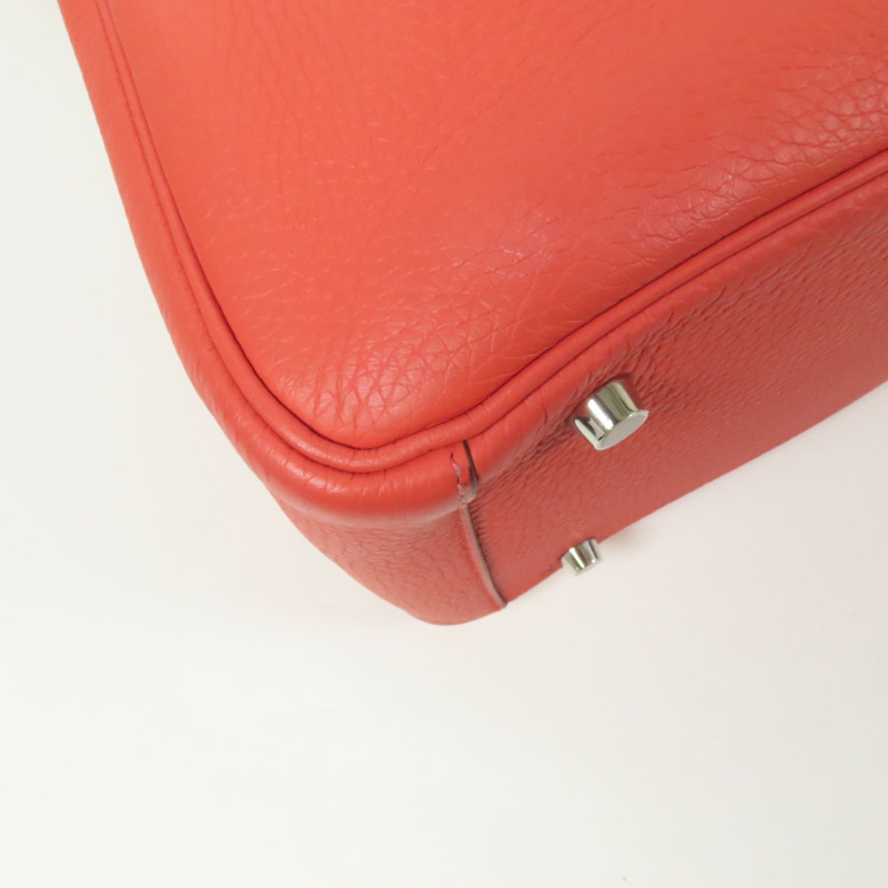 HERMES Clemence皮革Lindy 30銀扣手挽肩背兩用袋Red-9