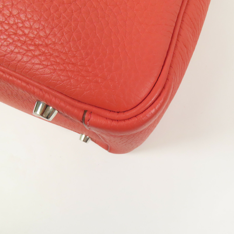 HERMES Clemence皮革Lindy 30銀扣手挽肩背兩用袋Red-12