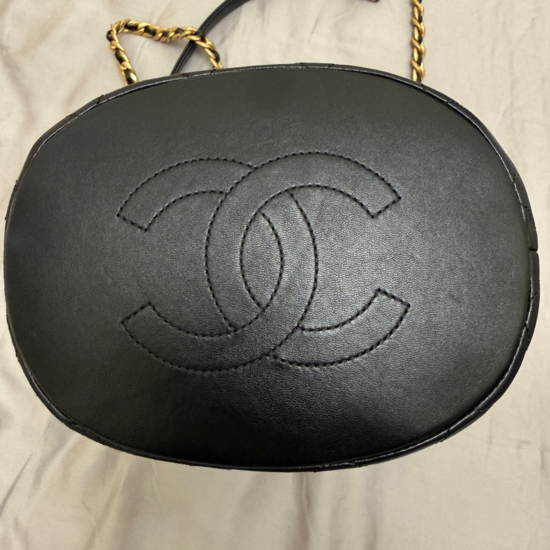 CHANEL 菱格牛皮皮革Chain Shoulder金扣手挽肩背兩用袋黑色-3