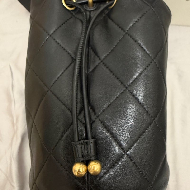 CHANEL 菱格牛皮皮革Chain Shoulder金扣手挽肩背兩用袋黑色-4