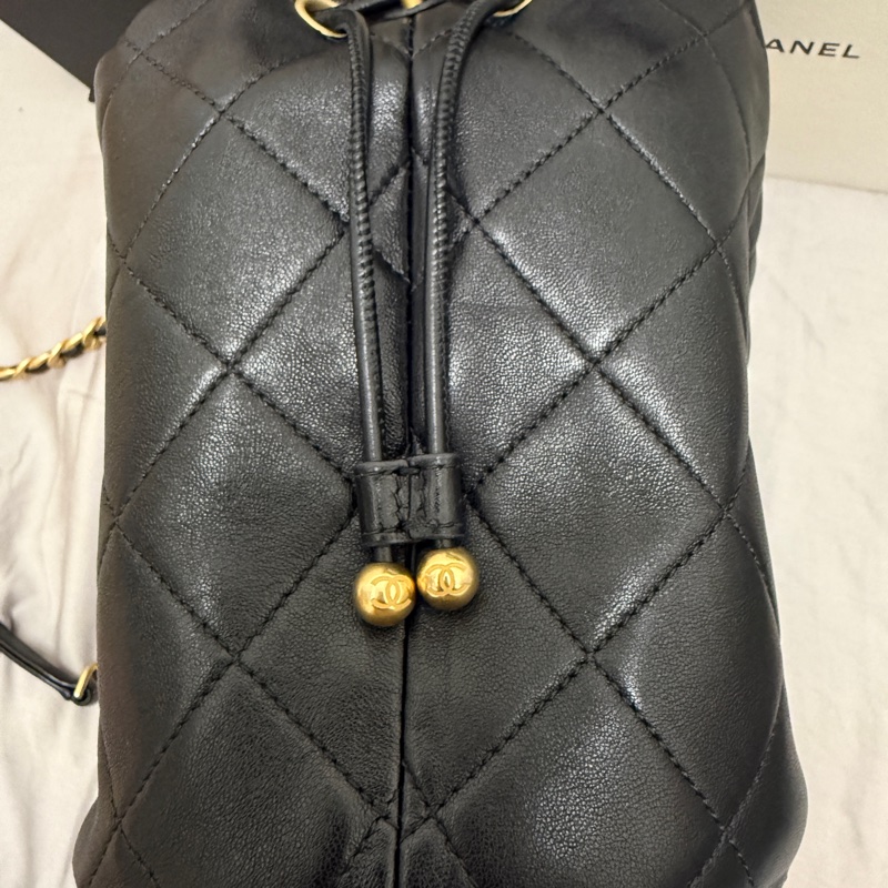 CHANEL 菱格牛皮皮革Chain Shoulder金扣手挽肩背兩用袋黑色-5