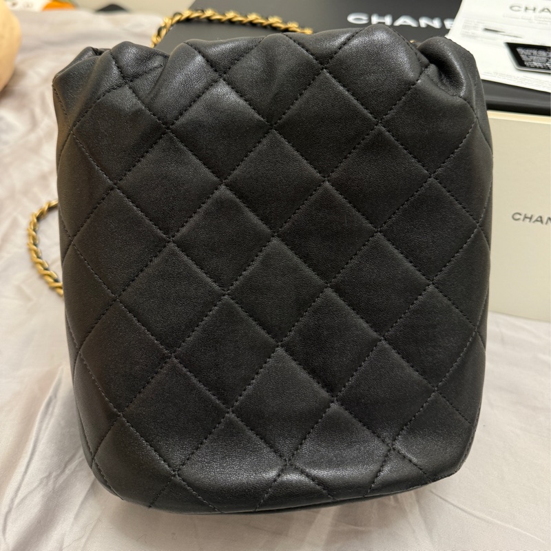 CHANEL 菱格牛皮皮革Chain Shoulder金扣手挽肩背兩用袋黑色-8