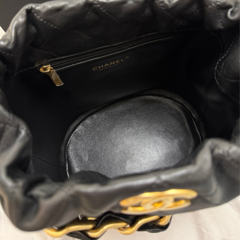 CHANEL 菱格牛皮皮革Chain Shoulder金扣手挽肩背兩用袋黑色-11