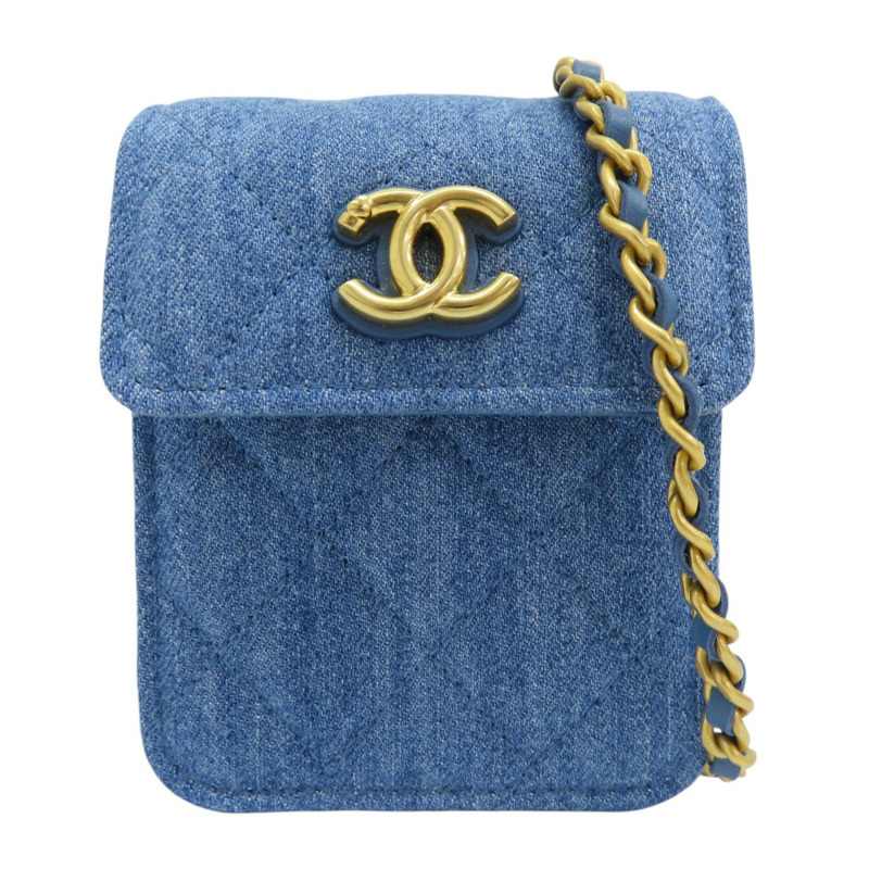 藍色 牛仔丹寧 限定 鍊帶 肩背包 金扣【CHANEL 香奈兒】-0