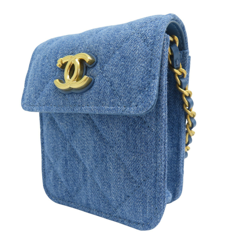 藍色 牛仔丹寧 限定 鍊帶 肩背包 金扣【CHANEL 香奈兒】-1