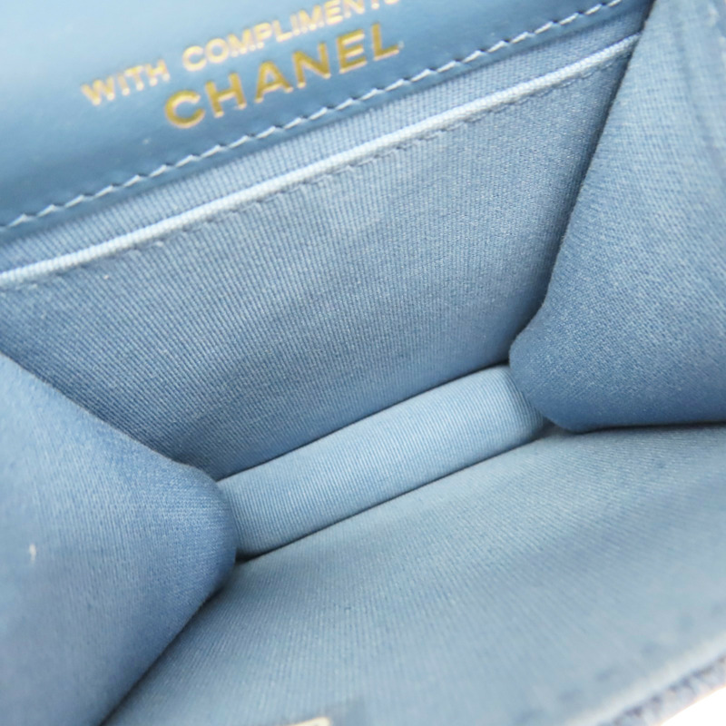藍色 牛仔丹寧 限定 鍊帶 肩背包 金扣【CHANEL 香奈兒】-11