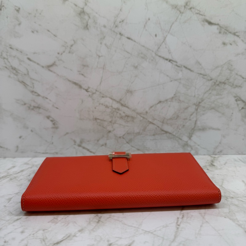 Hermes 橘紅色銀釦H長夾/T刻-1
