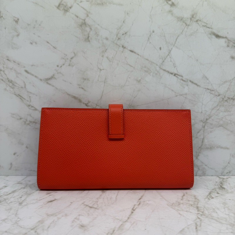 Hermes 橘紅色銀釦H長夾/T刻-5