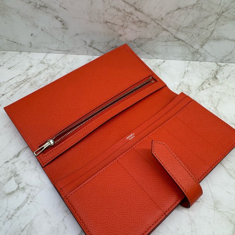 Hermes 橘紅色銀釦H長夾/T刻-6