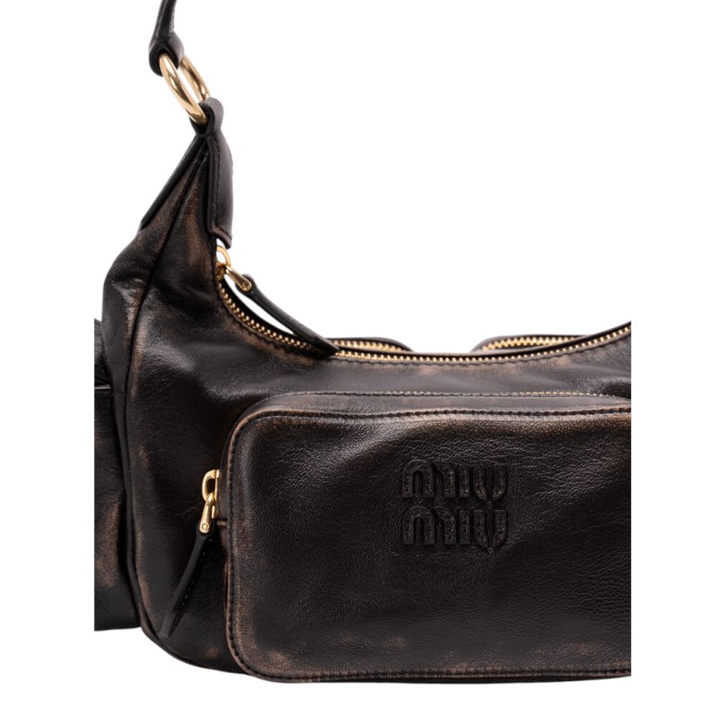 【MIU MIU】Pocket 仿舊 納帕小羊皮 口袋包 腋下包 肩背包 咖啡棕色 5BC188-1