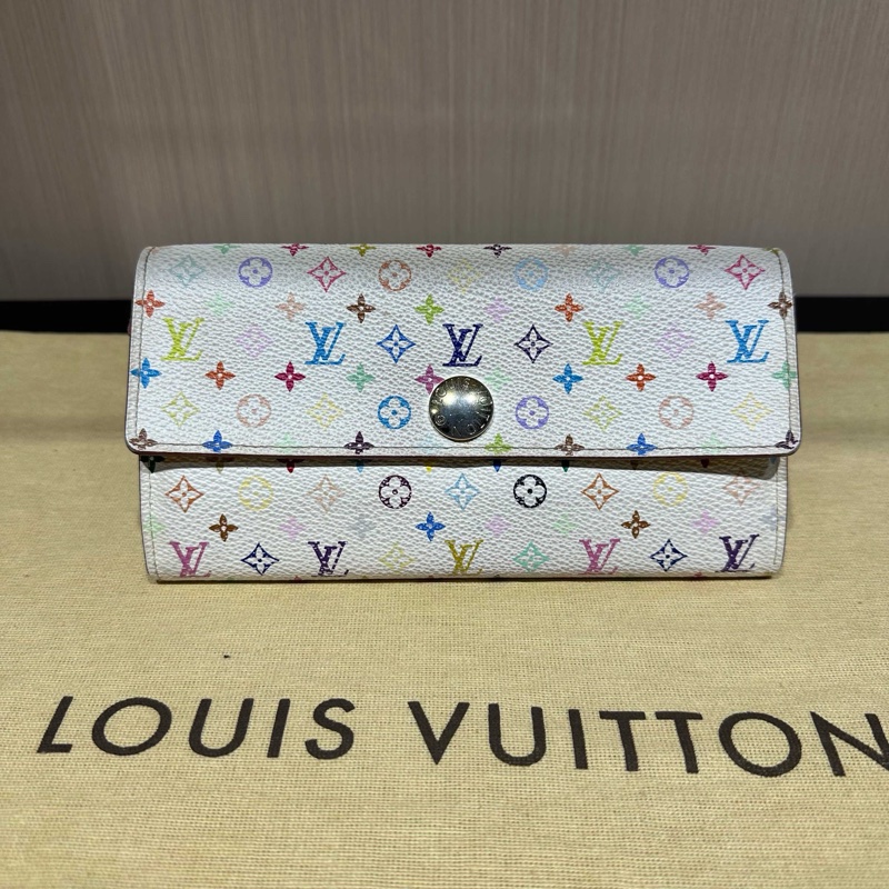 LouisVuitton路易威登手拿包中古長款錢包白三彩-0