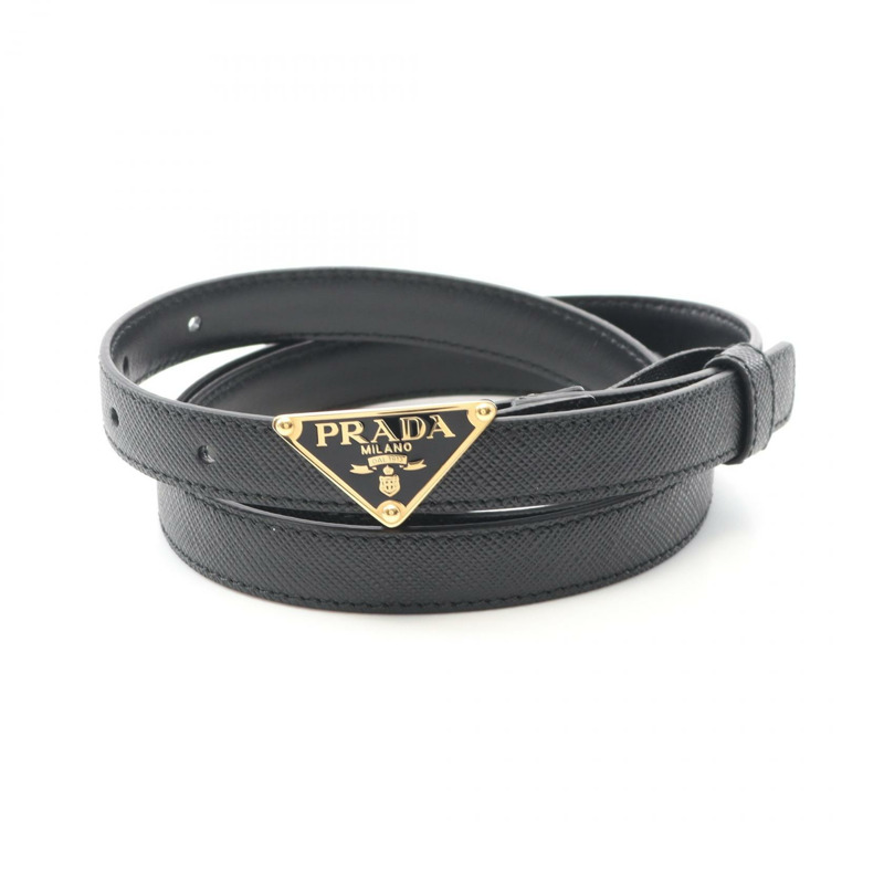 PRADA 三角形標誌腰帶 1CC621053F000280 Saffiano 皮革黑色新款女士-0