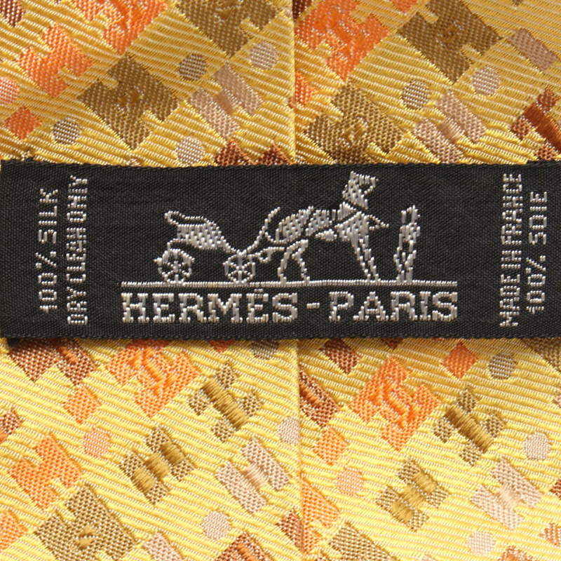 HERMES 領帶 絲綢 黃橙多色 二手 男士-3