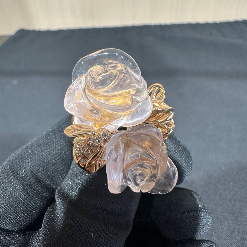 DIOR ROSE DIOR PRE CATELAN玫瑰金鑲鑽粉水晶戒指-6