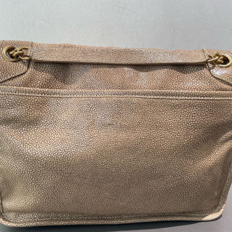 YSL/聖羅蘭 Niki 中號珍珠魚皮 米色金扣 肩背包 斜背包-8