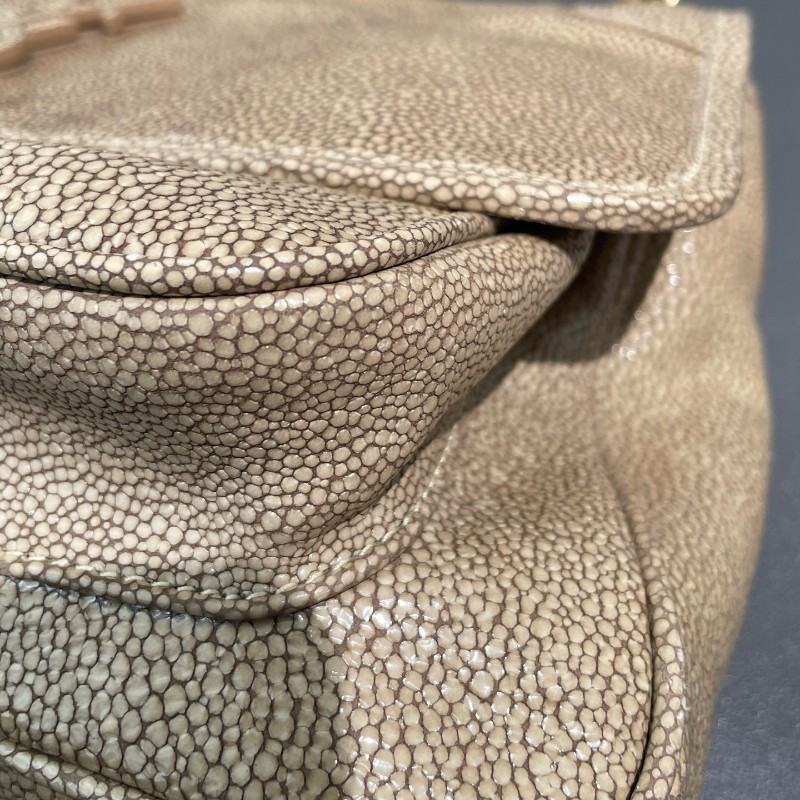 YSL/聖羅蘭 Niki 中號珍珠魚皮 米色金扣 肩背包 斜背包-14