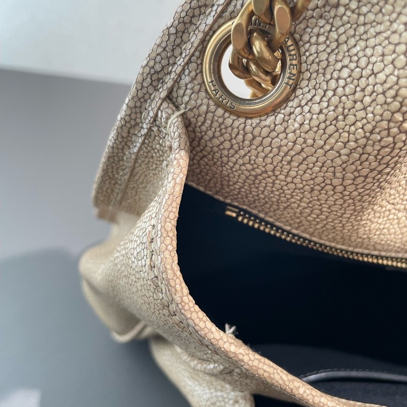 YSL/聖羅蘭 Niki 中號珍珠魚皮 米色金扣 肩背包 斜背包-19