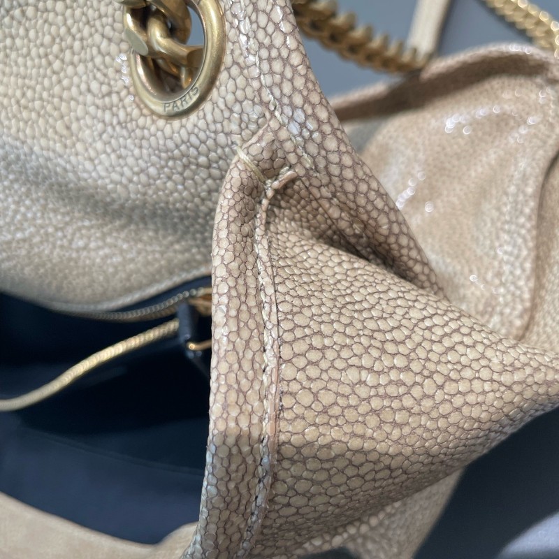 YSL/聖羅蘭 Niki 中號珍珠魚皮 米色金扣 肩背包 斜背包-22