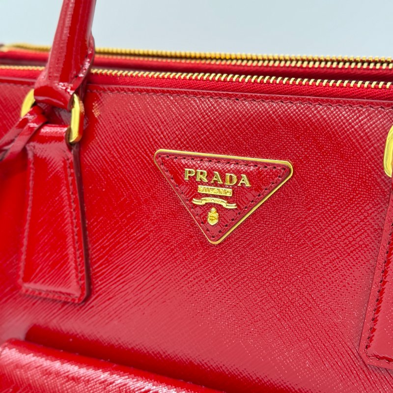 PRADA 普拉達 寶石紅 亮面 Saffiano Lux 牛皮 手提包 斜挎包 BN2732-4