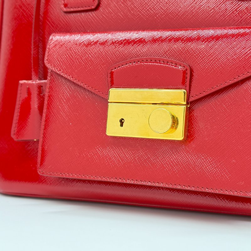 PRADA 普拉達 寶石紅 亮面 Saffiano Lux 牛皮 手提包 斜挎包 BN2732-5
