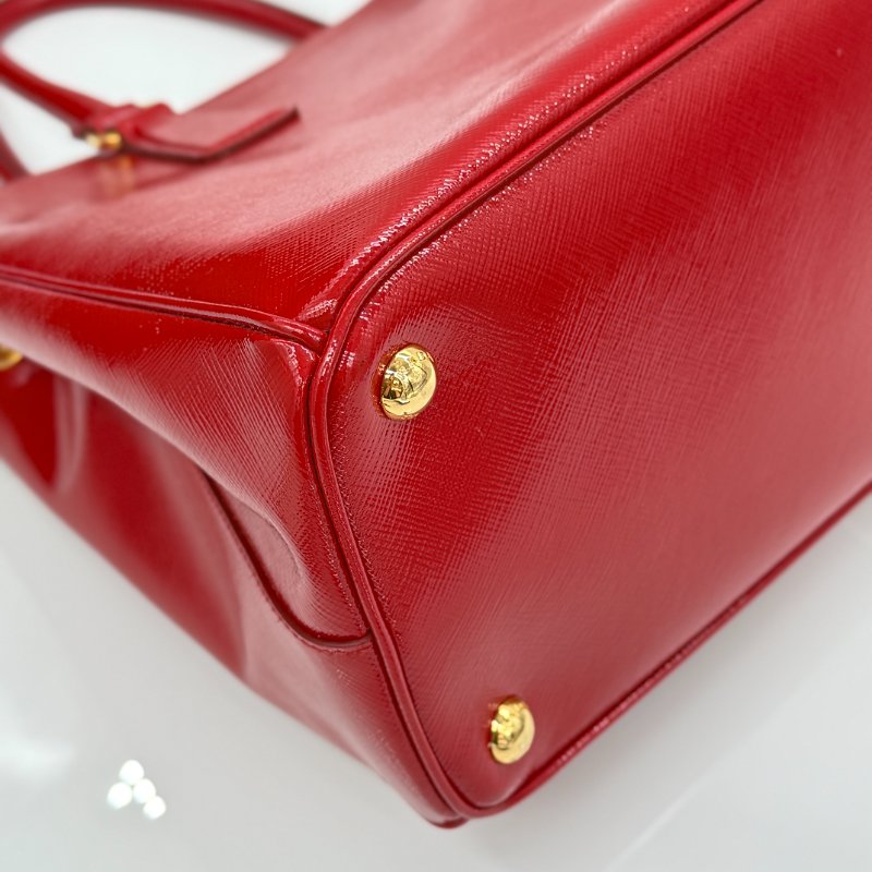 PRADA 普拉達 寶石紅 亮面 Saffiano Lux 牛皮 手提包 斜挎包 BN2732-14
