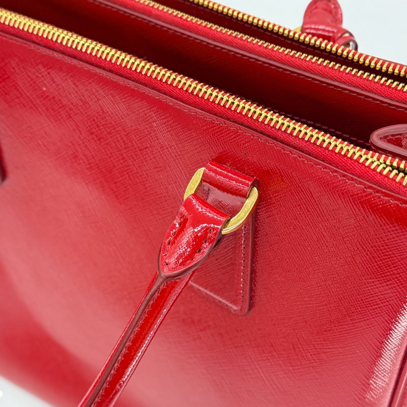 PRADA 普拉達 寶石紅 亮面 Saffiano Lux 牛皮 手提包 斜挎包 BN2732-16