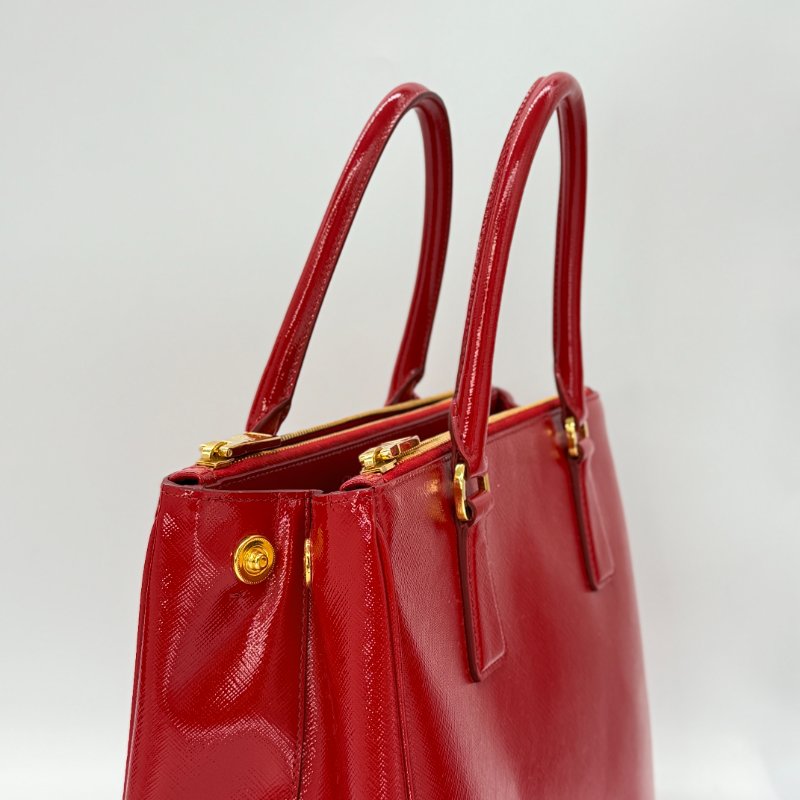 PRADA 普拉達 寶石紅 亮面 Saffiano Lux 牛皮 手提包 斜挎包 BN2732-18