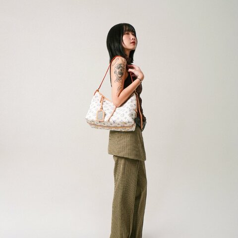 Louis Vuitton 展示品 Carryall PM 提花布面斜背包(M24707-白)