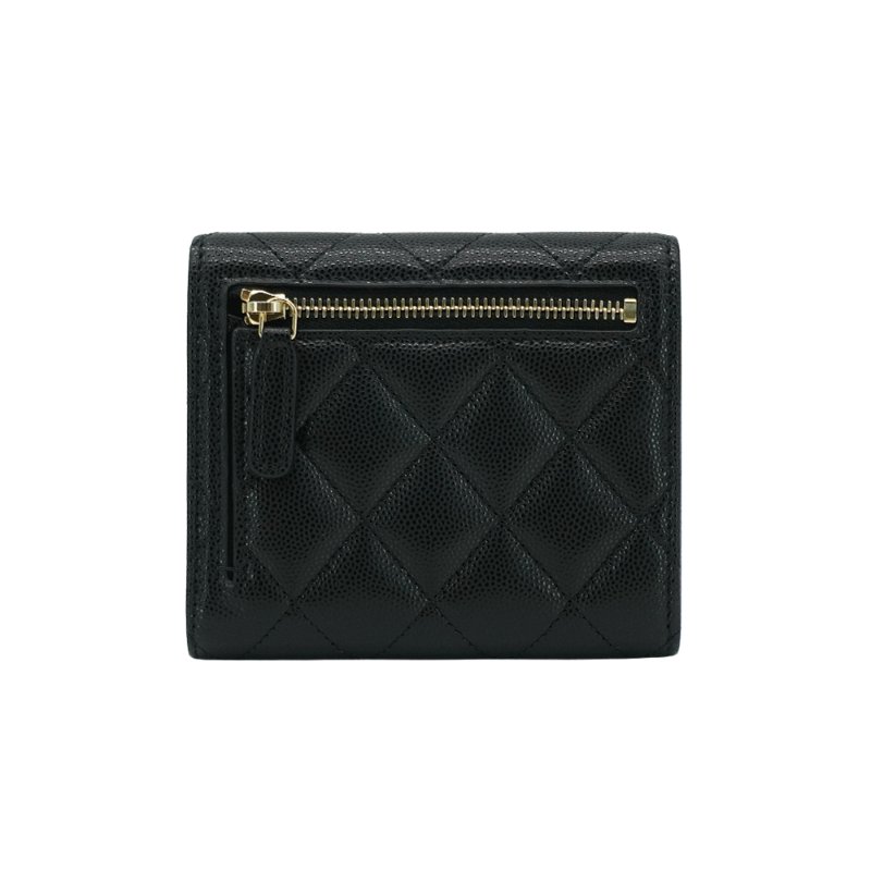 Chanel 展示品 粒面牛皮淡金水鑽logo三折式短夾(AP4175-黑)-2