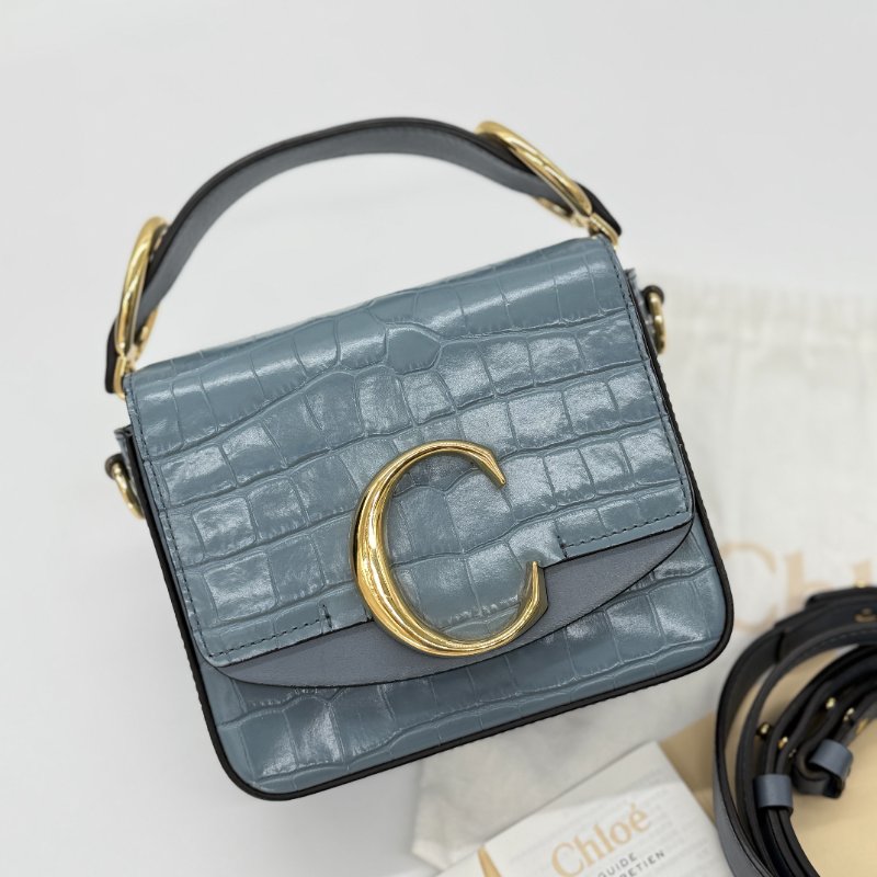 限時特價(超🌟級🌟新🌟)Chloé 蔻依 霧霾藍 鱷魚壓紋 牛皮 C Bag 手提包 斜挎包 單肩包-2