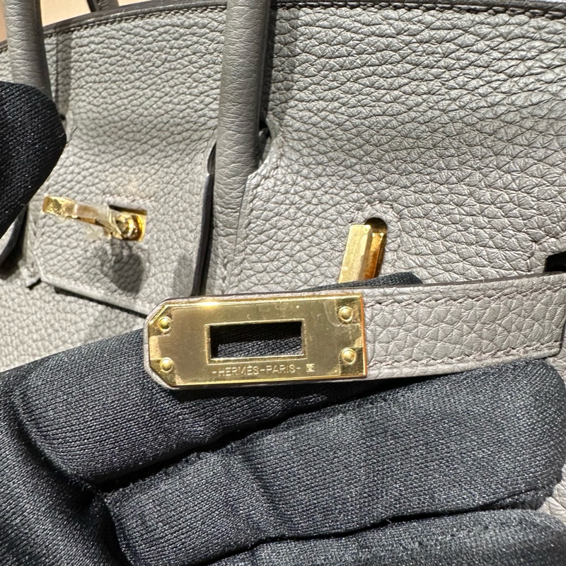 Hermes愛馬仕birkin25錫器灰金扣-5