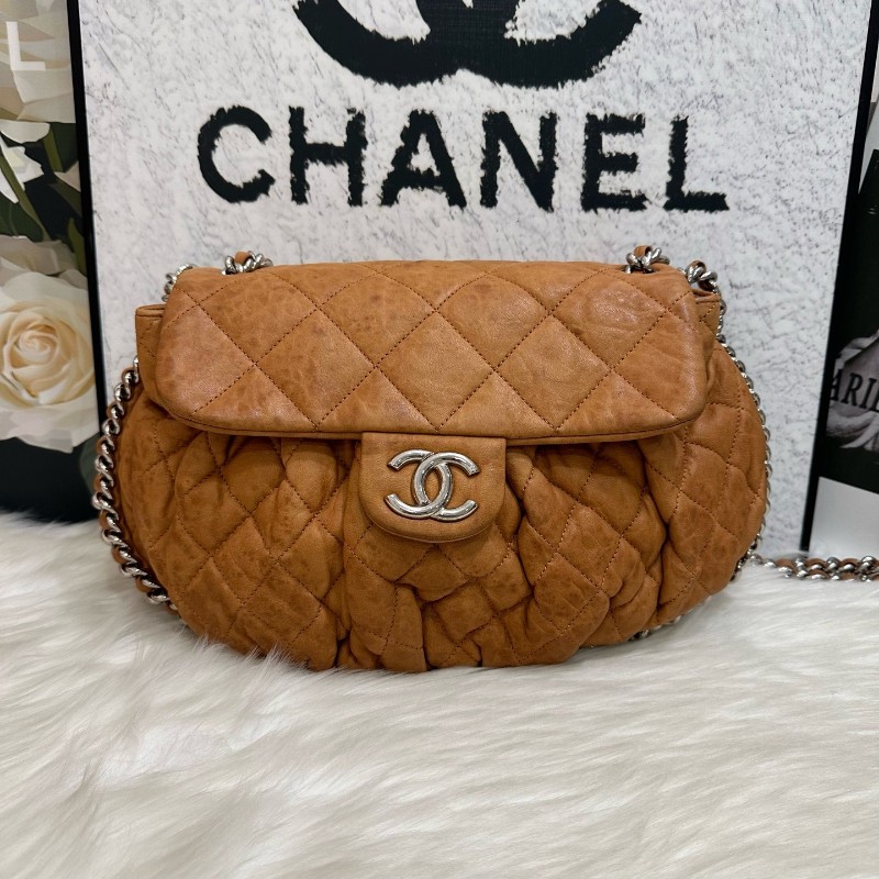 CHANEL 橘黃色滾邊南瓜包 肩背包斜背包 14開-0