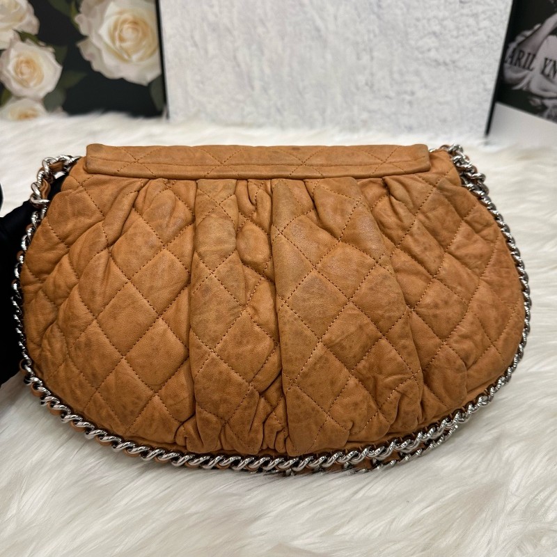CHANEL 橘黃色滾邊南瓜包 肩背包斜背包 14開-7