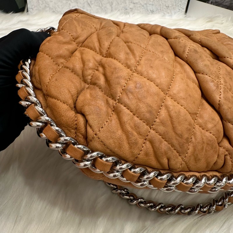 CHANEL 橘黃色滾邊南瓜包 肩背包斜背包 14開-9