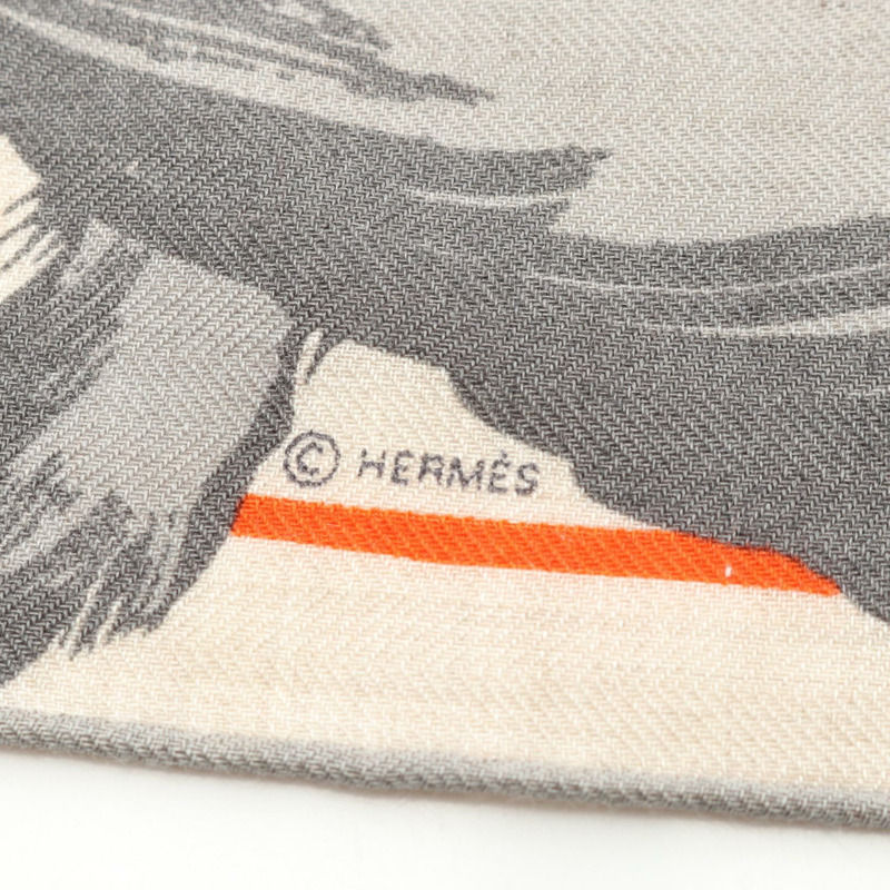 HERMES Carre100 COCORICOOOOO!圍巾真絲羊絨米色多色二手女士-1