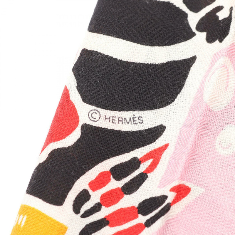HERMES Carre140 BINGATA 圍巾 絲綢 羊絨 黑色 紅色 多色 二手 女士-1