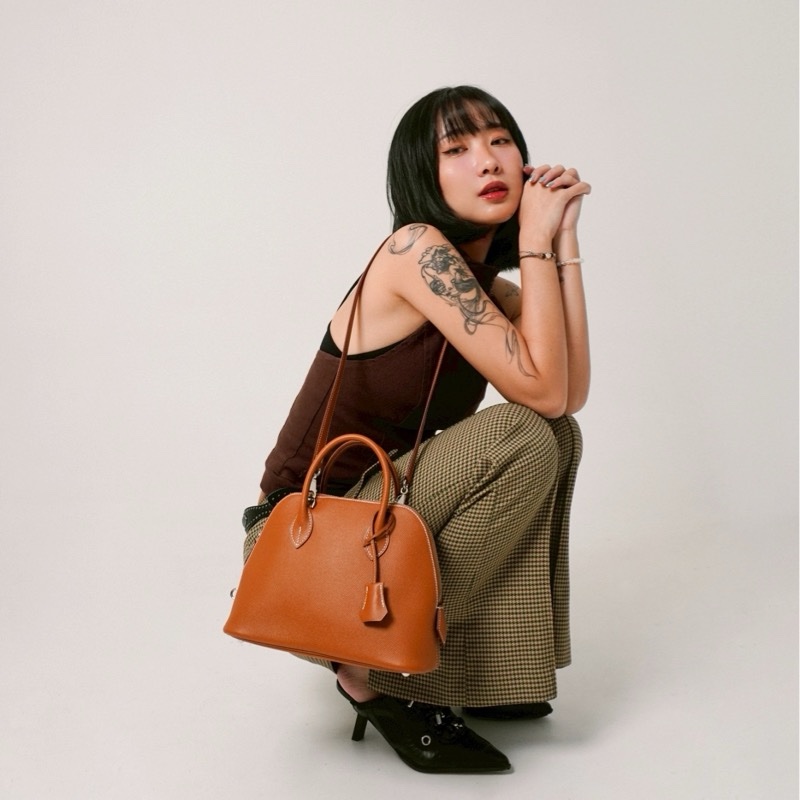 Hermes Bolide Epsom牛皮手提斜背二用包-25cm(銀釦/Gold棕)-0