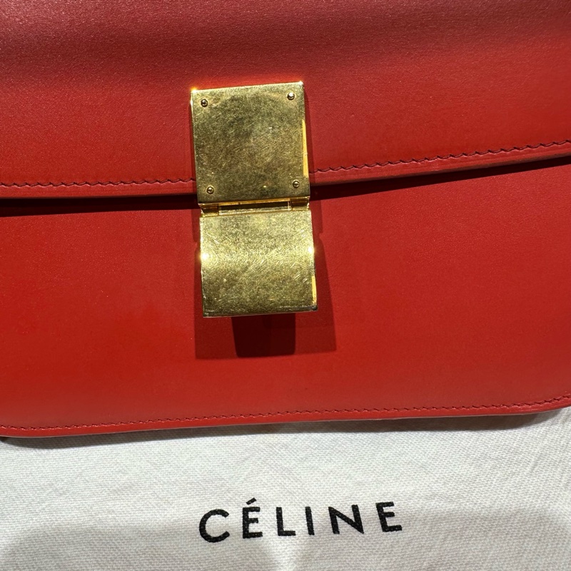 CELINE賽琳Classic Box純色通勤金扣拋光牛皮手袋豆腐包方塊包-5