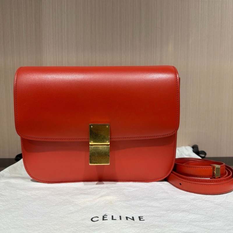 CELINE賽琳Classic Box純色通勤金扣拋光牛皮手袋豆腐包方塊包-14