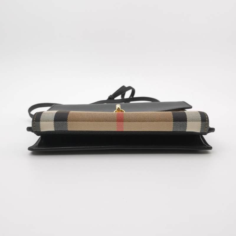 Burberry Macken 牛皮 帆布 拼色 格紋 金屬扣 斜背包 單肩包-5