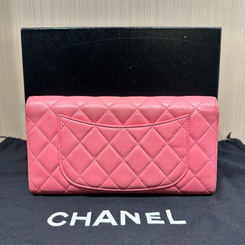 Chanel香奈兒經典款cf系列三折長款錢包粉色銀扣-4