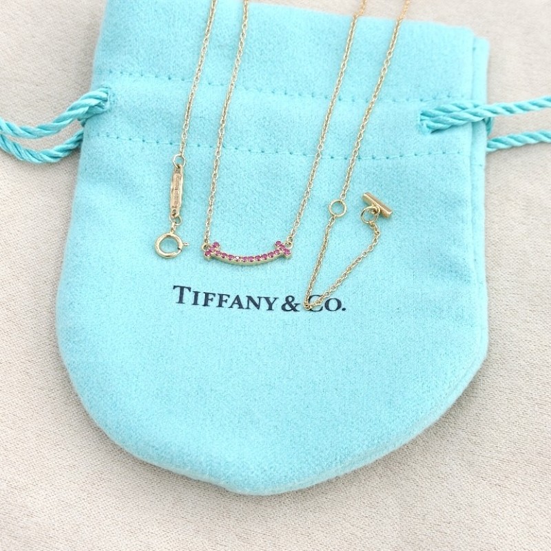 Tiffany/蒂芙尼 小u18k黃金色紅寶石滿鑽mini笑臉項鍊迷你笑臉項鍊-7