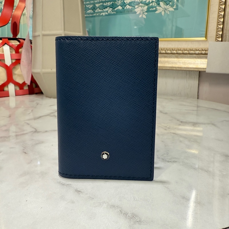 Montblanc深藍防刮牛皮銀釦匠心系列4卡對開名片夾-0