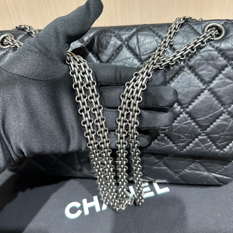Chanel香奈兒 CF黑色菱格紋鏈條包單肩包-14