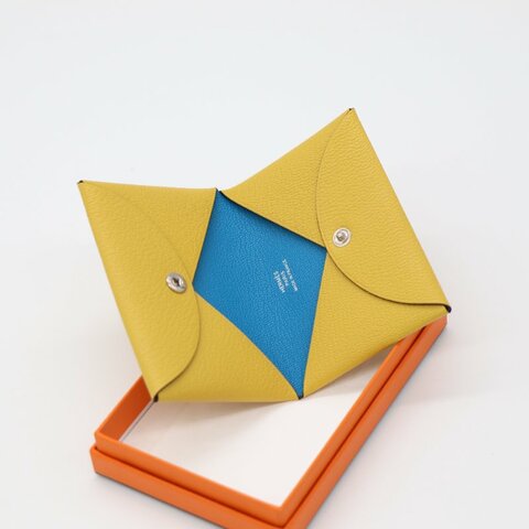 【CP 精选🌟招財包】HEMRES 愛馬仕 Chevre Mysore 小羊皮 Calvi 雙拼色 陽光黃 佛里達藍 B 刻